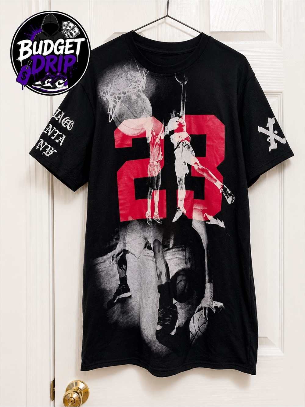 Black Kids Short-Sleeve Tee with Red '23' Basketball Graphic